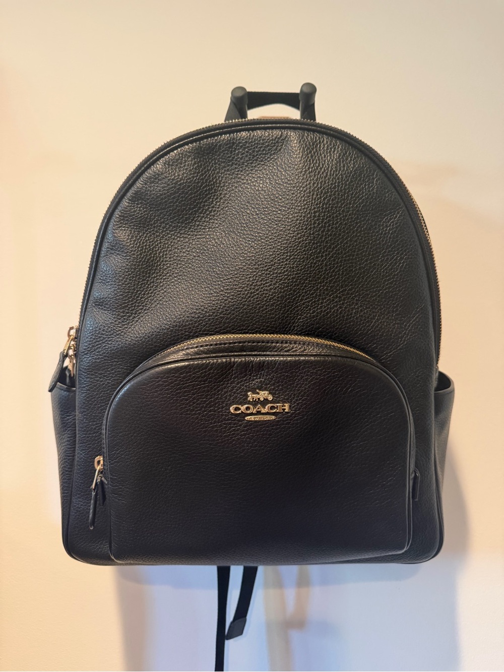 Coach Black Pebbled Leather Backpack with Gold Hardware